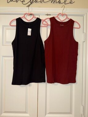 Maurices Black and Deep Red Ribbed Mock Neck Tops